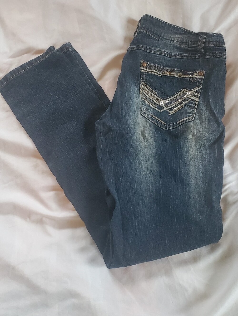 Angels Stretch Straight Leg Women’s Embellished Pocket Jeans, Sz 11 (W31/L30)